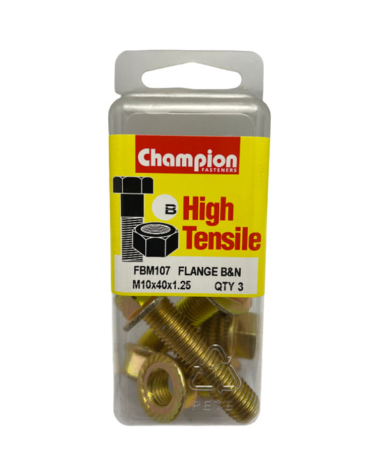 M10 Hex Flange Bolt 40mm Zinc Plated Fine Thread