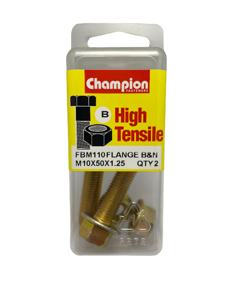 M10 Hex Flange Bolt 50mm Zinc Plated Fine Thread