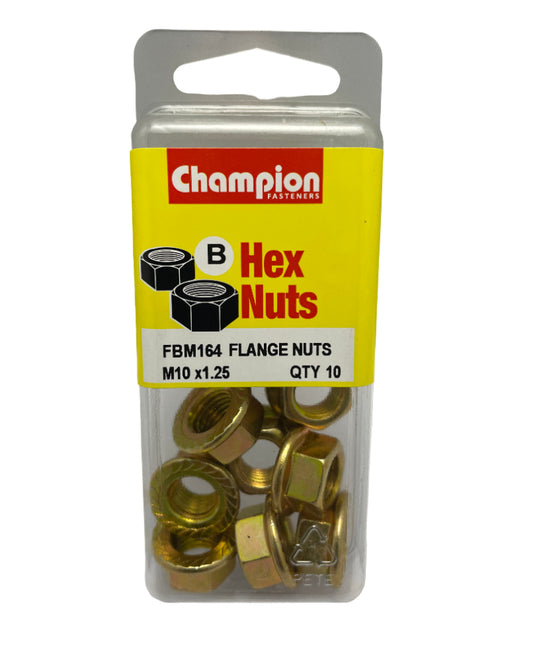 M10 Hex Flange Nut Zinc Plated Fine Thread