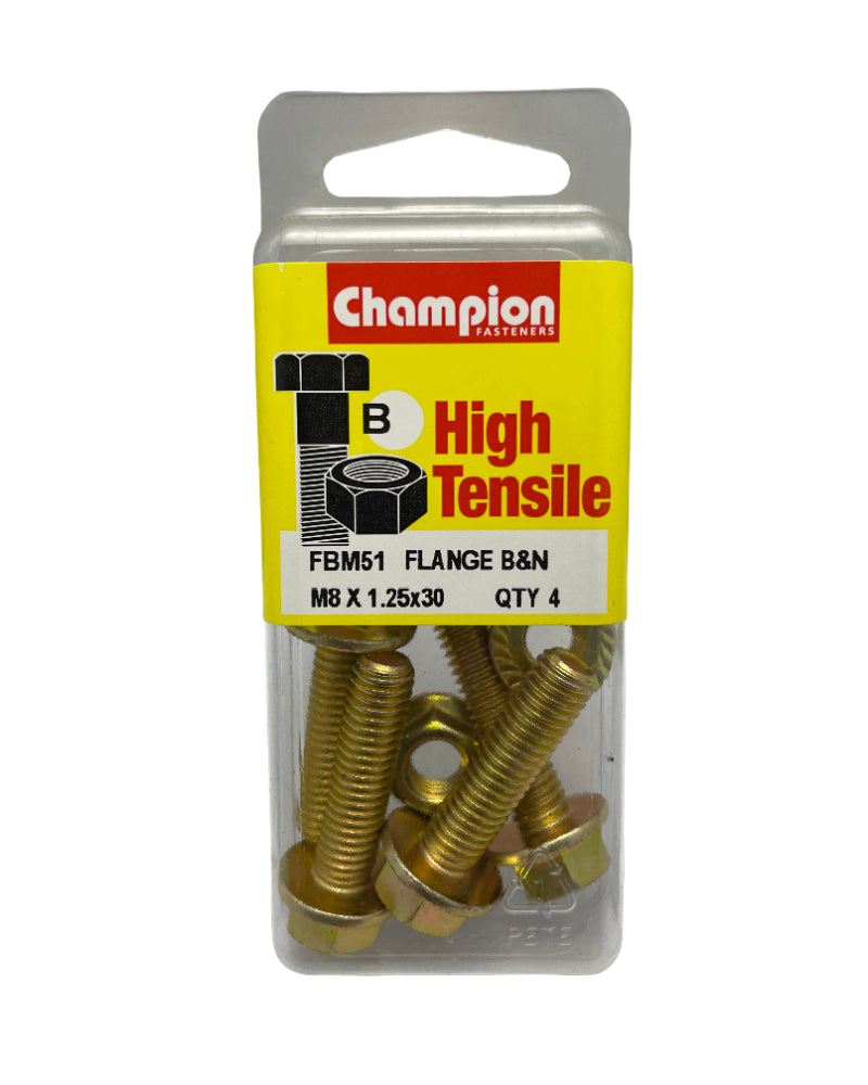 M8 Hex Flange Bolt 30mm Zinc Plated