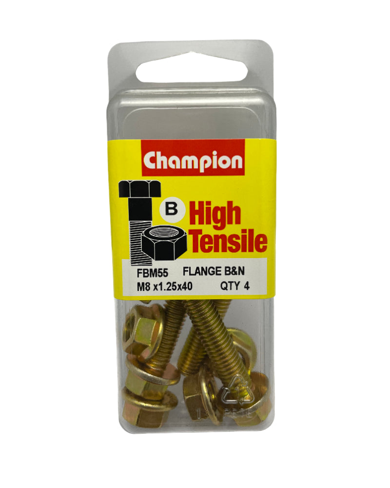 M8 Hex Flange Bolt 40mm Zinc Plated 4 Pack