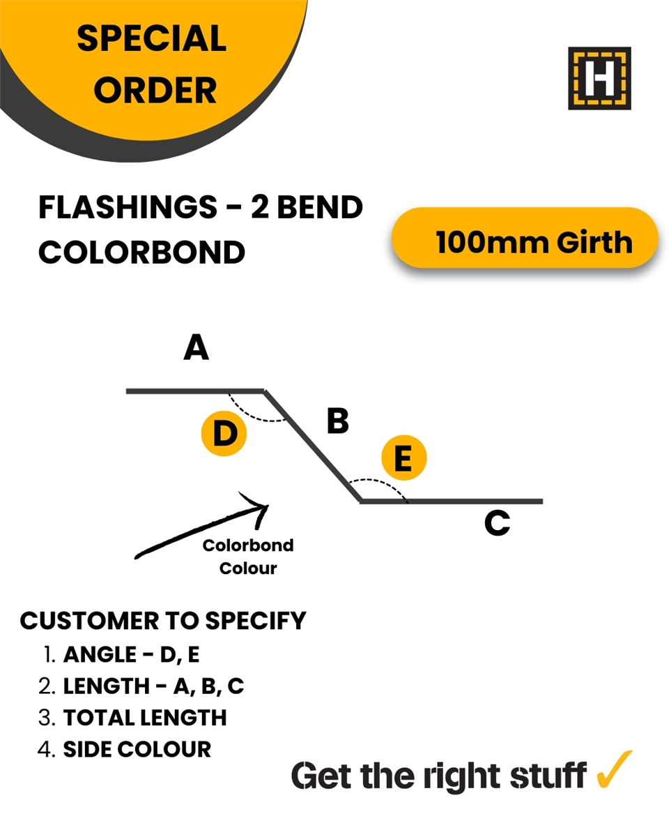 Colorbond Flashing 100mm Girth 2 Bend per M