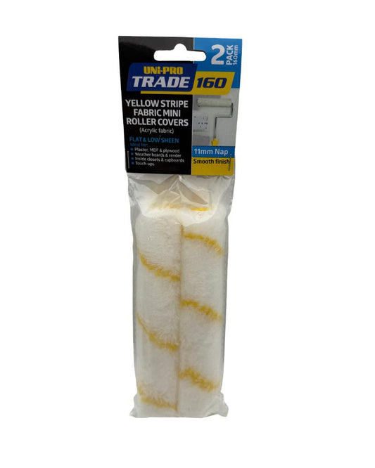 Uni-Pro Trade 160mm yellow stripe roller covers 2 pack 11mm nap