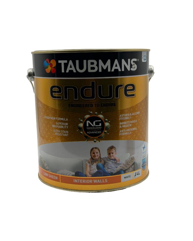 Taubmans Endure Interior Low Sheen White 4L — Scrub-Clean Walls for High-Traffic Rooms
