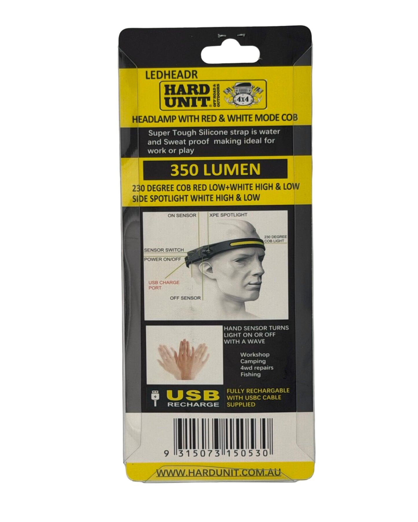 Hard Unit Head Lamp LED USB Rechargeable Red + White