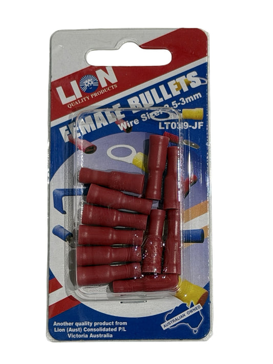 Lion Female Bullet Terminals Red (11 Pack)