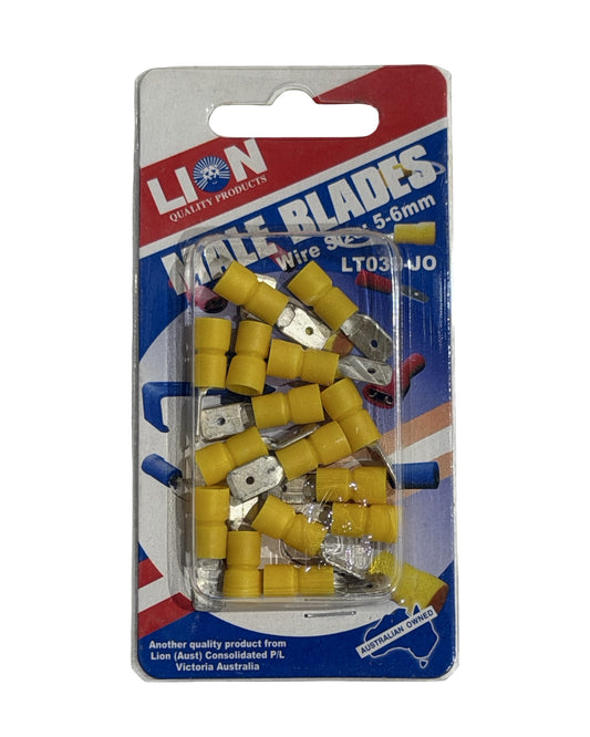 Lion Male Blade Terminals Yellow (15 Pack)