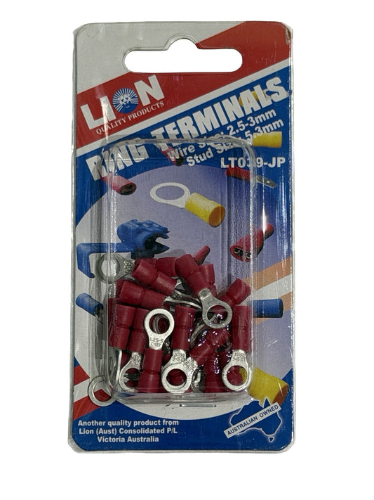 Lion Ring Terminals Red 5.3mm Stud (23 Pack)