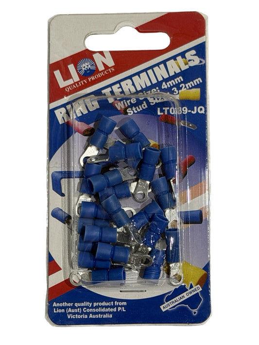 Lion Ring Terminals Blue 3.2mm Stud (22 Pack)