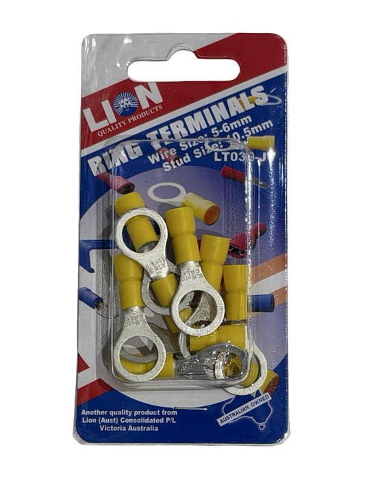 Lion Ring Terminals Yellow 10.5mm Stud (3/8")