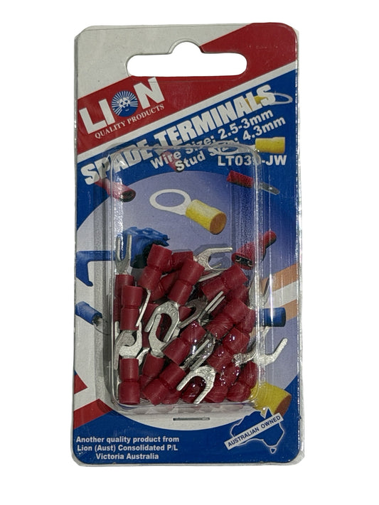 Lion Spade Terminals Red 4.3mm Stud (23 Pack)