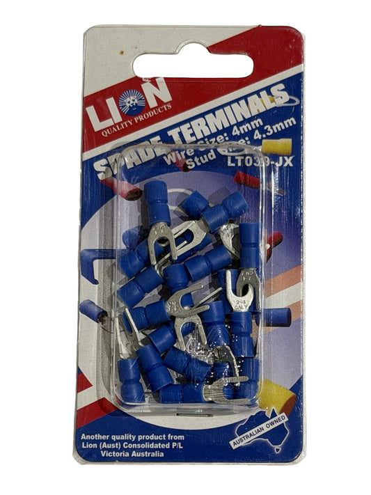 Lion Spade Terminals Blue 4.3mm Stud (21 Pack)
