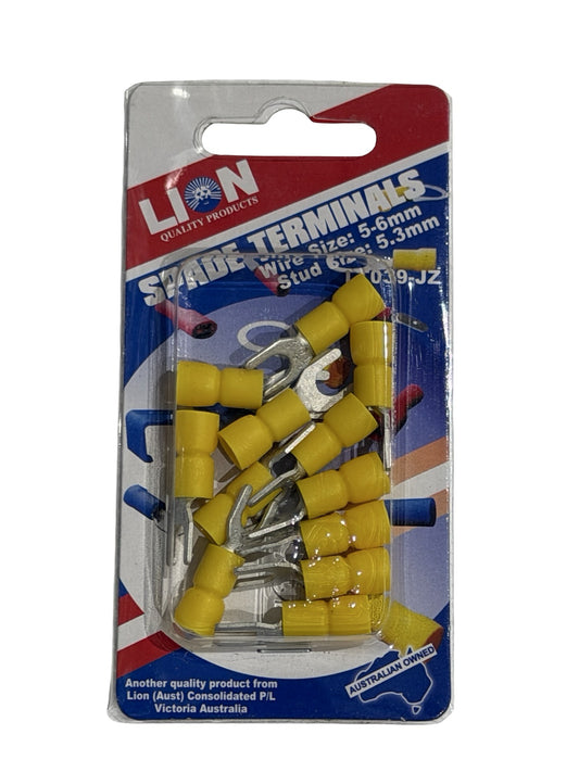 Lion Spade Terminals Yellow 5.3mm Stud (12 Pack)