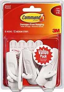 HOOK MEDIUM WHITE VALUE PK6 COMMAND
