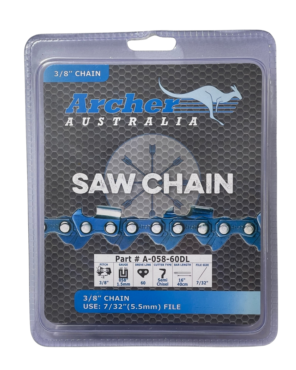Archer semi chisel chainsaw chain loop 3/8" .058 gauge 60 drive links
