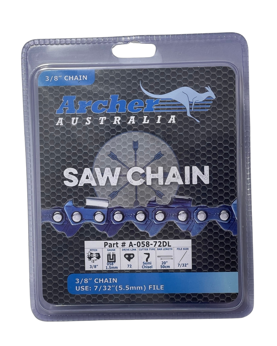 Archer semi chisel chainsaw chain loop 3/8" .058 gauge 72 drive links