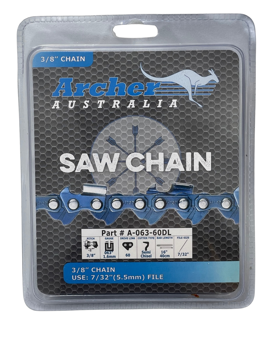 Archer semi chisel chainsaw chain loop 3/8" .063 gauge 60 drive links