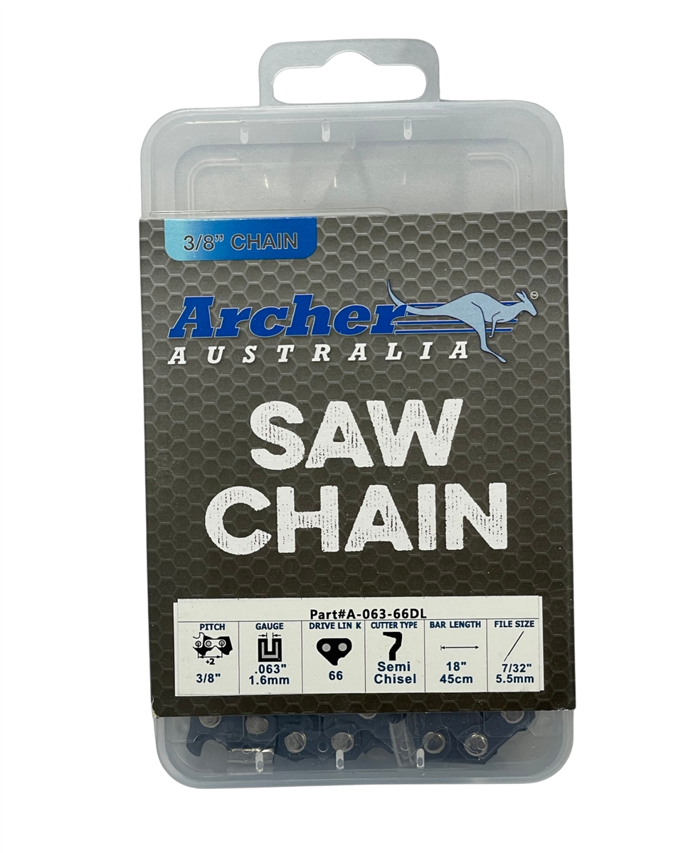 Archer semi chisel chainsaw chain loop 3/8" .063 gauge 66 drive links