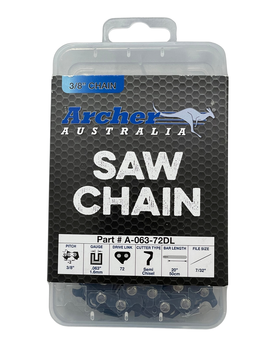 Archer semi chisel chainsaw chain loop 3/8" .063 gauge 72 drive links