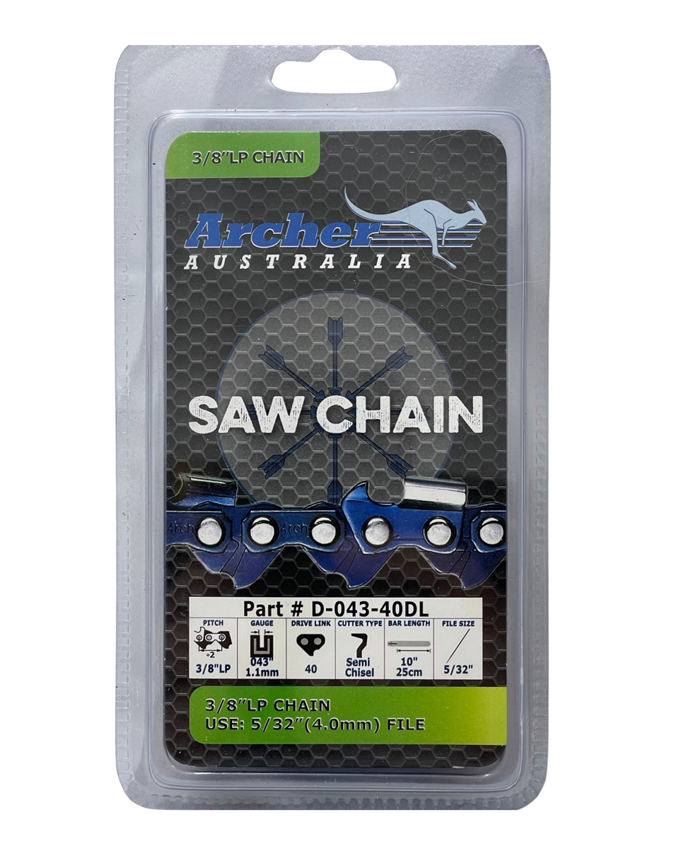 Archer semi chisel chainsaw chain loop 3/8" LP .043 gauge 40 drive links