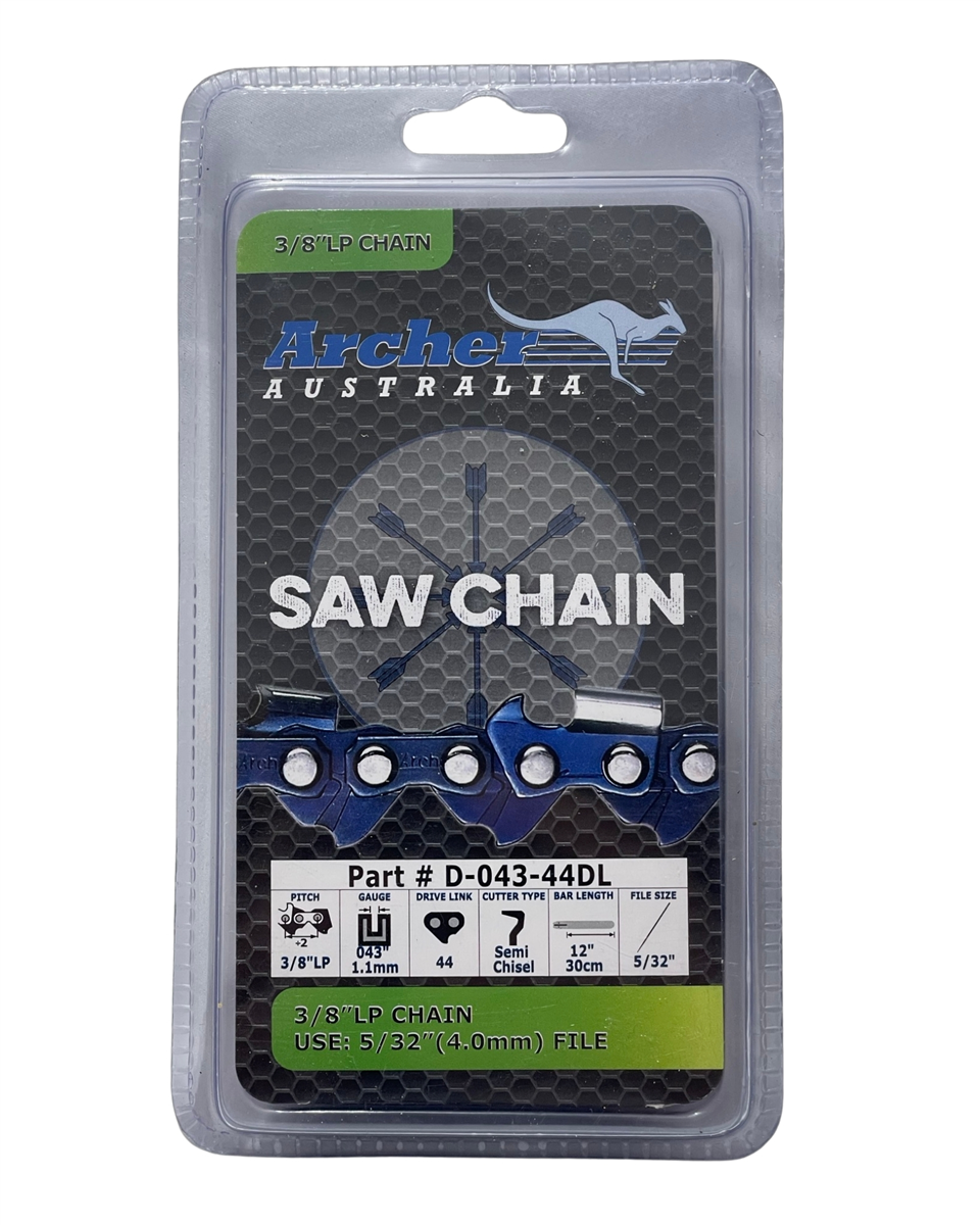 Archer semi chisel chainsaw chain loop 3/8" LP .043 gauge 44 drive links