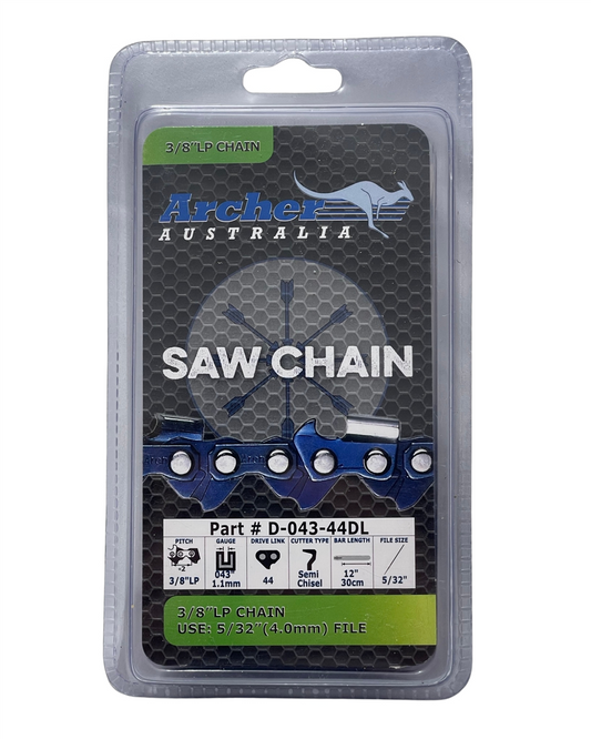Archer semi chisel chainsaw chain loop 3/8" LP .043 gauge 44 drive links