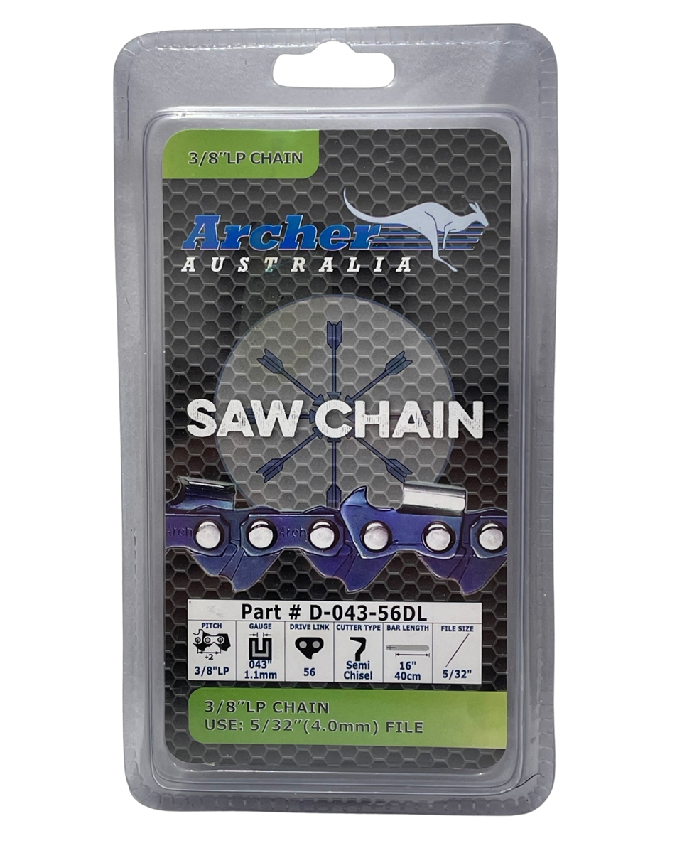 Archer Semi-Chisel Chainsaw Chain Loop 3/8" LP .043 56DL