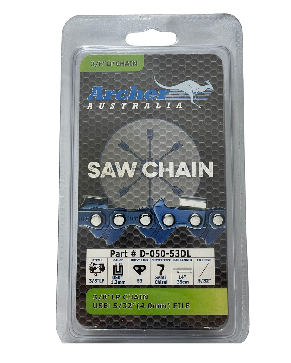 Archer Semi-Chisel Chainsaw Chain Loop 3/8" LP .050 53DL