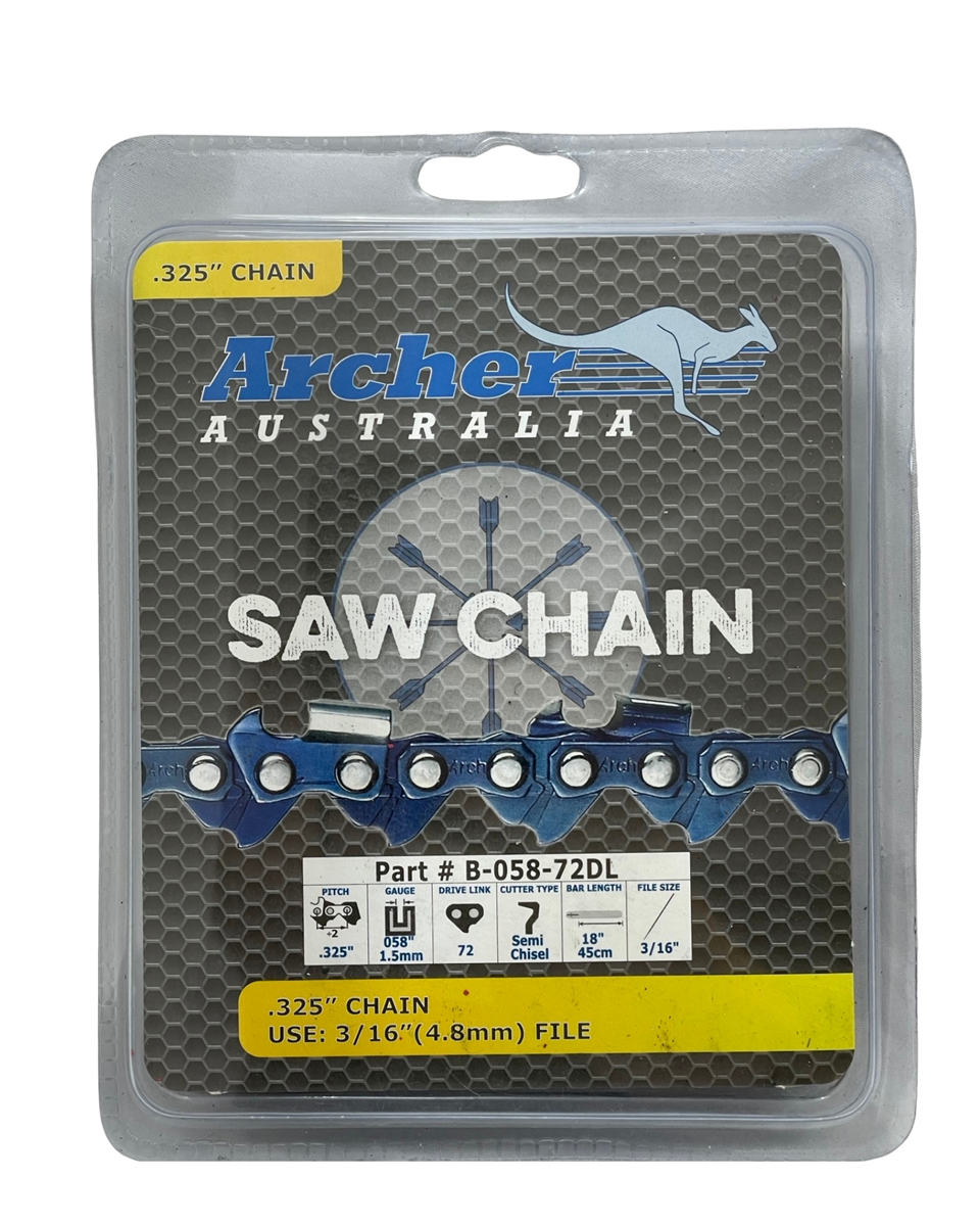 Archer semi chisel chainsaw chain loop .325" .058 gauge 72 drive links