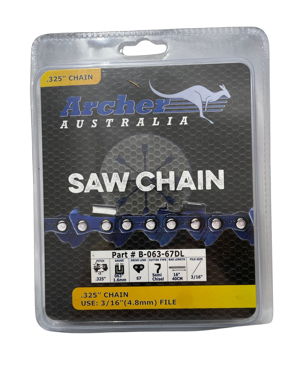 Archer semi chisel chainsaw chain loop .325" .063 gauge 67 drive links