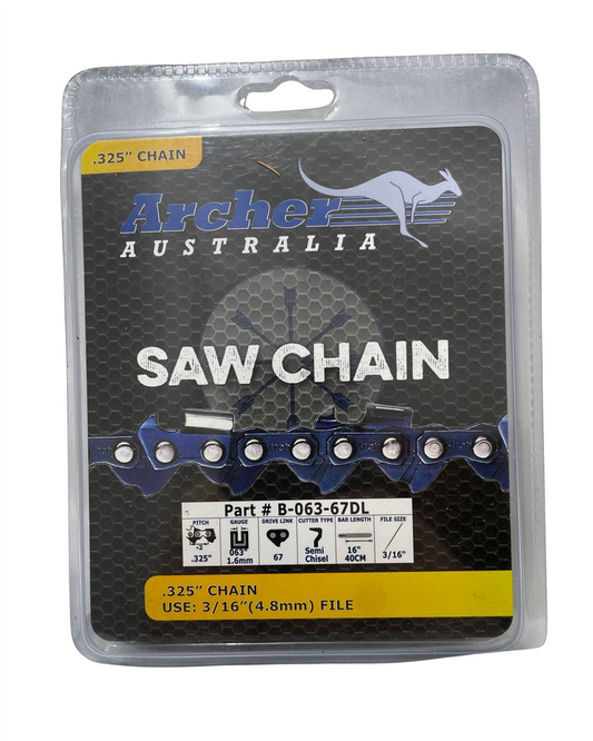 Archer semi chisel chainsaw chain loop .325" .063 gauge 67 drive links