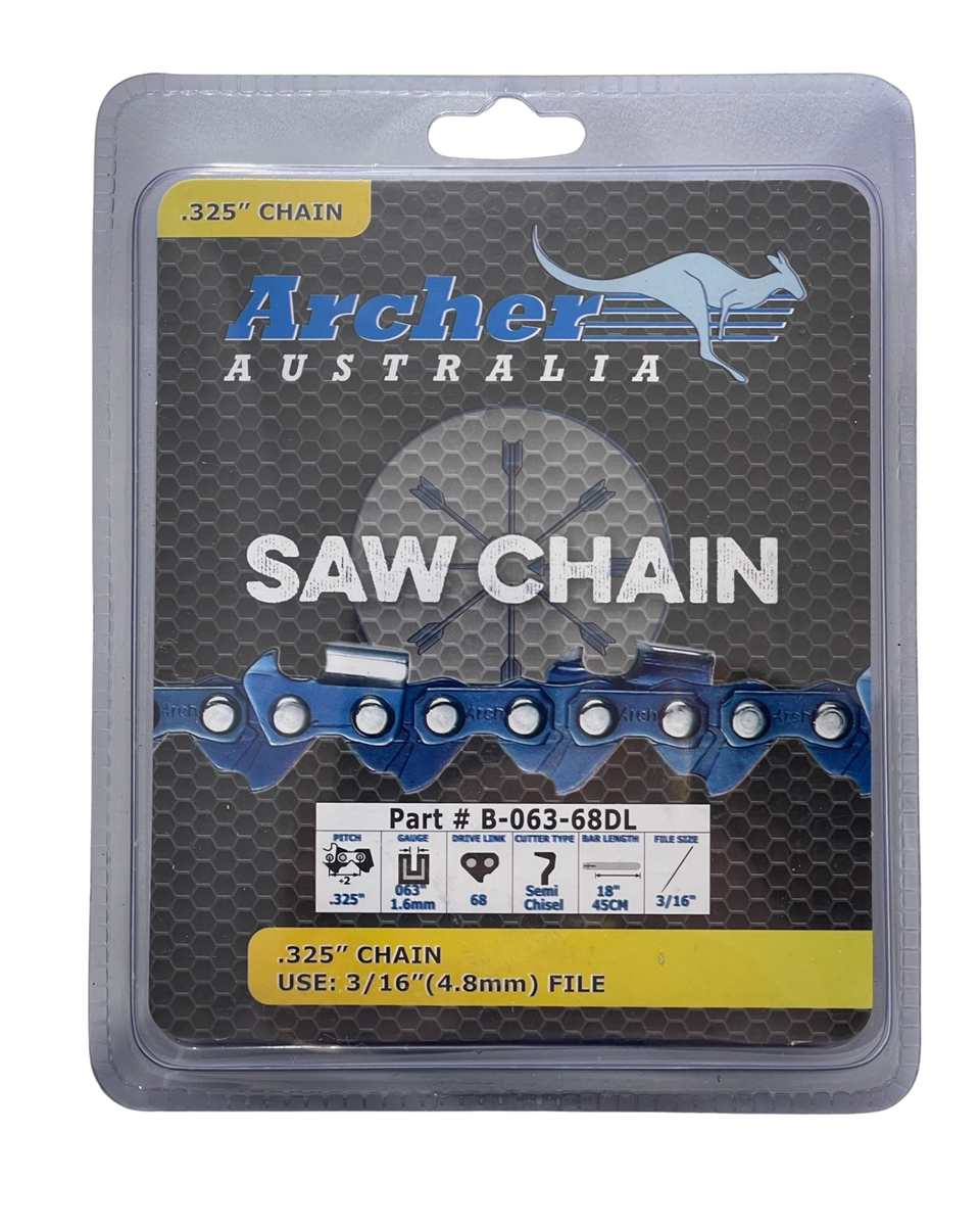 Archer semi chisel chainsaw chain loop .325" .063 gauge 68 drive links