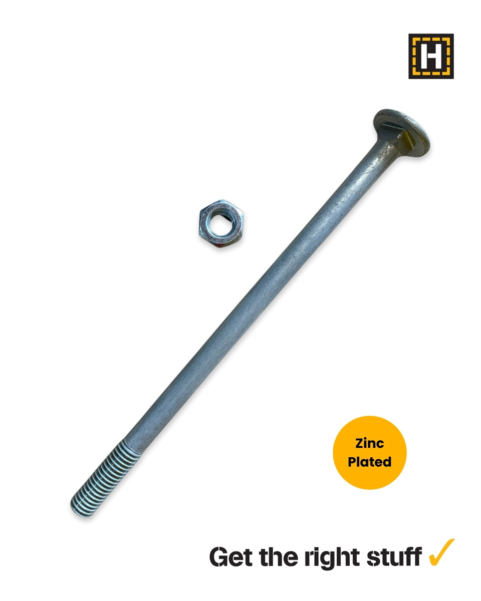 Macsim 1/2 x 9" Cup head BOLT & NUT Zinc Plated