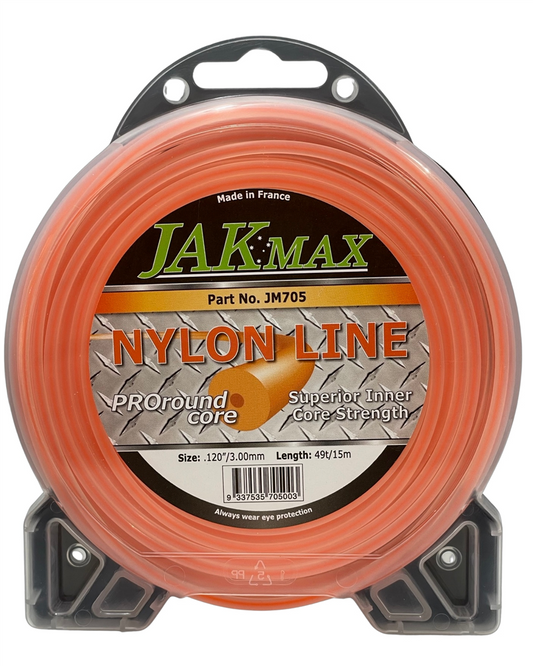 Jak Max Pro-Round Core 3.00mm nylon trimmer line on a 15m clamshell pack