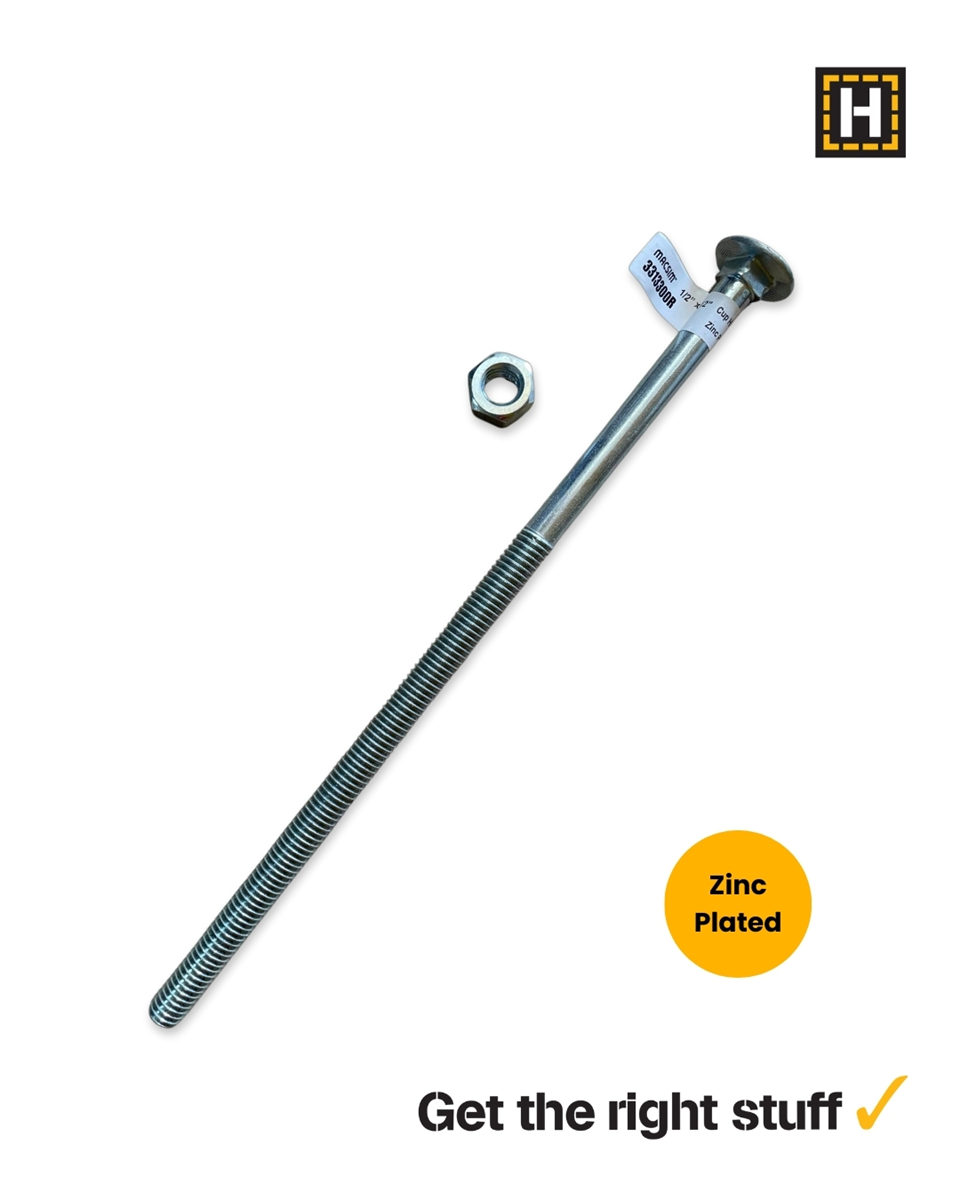 Macsim 1/2" x 12" Cup Head Coach Bolt and Nut Zinc Plated
