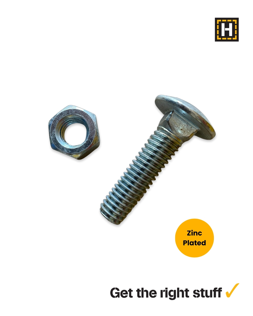 Macsim 1/2" x 2" Cup Head Coach Bolt and Nut Zinc Plated