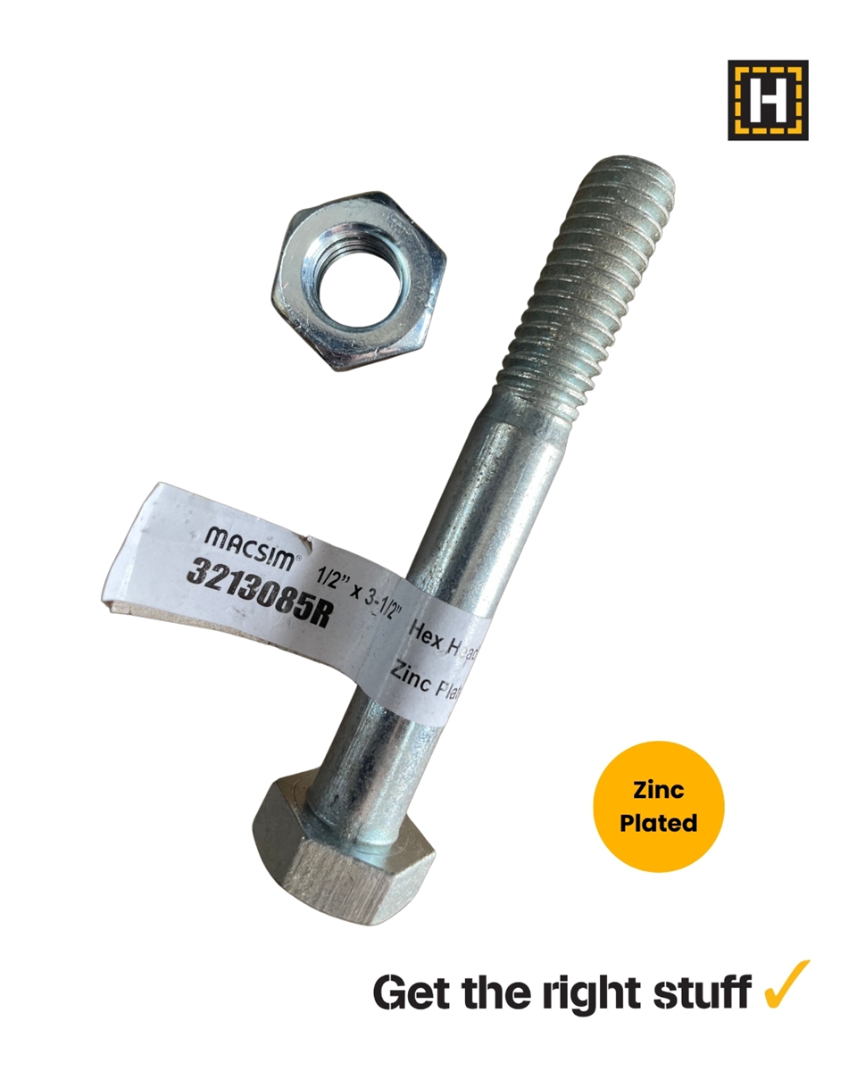 Macsim Hex Bolt and Nut 1/2" x 3 1/2" Zinc Plated