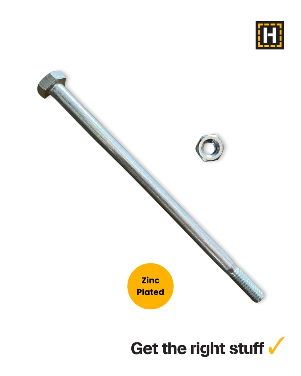 Macsim Hex Bolt and Nut 1/4" x 5" Zinc Plated