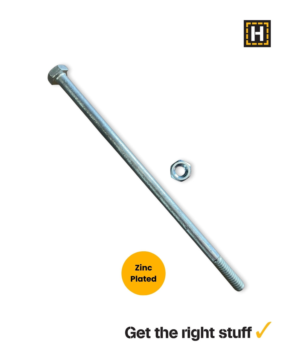 Macsim Hex Bolt and Nut 1/4" x 6" Zinc Plated