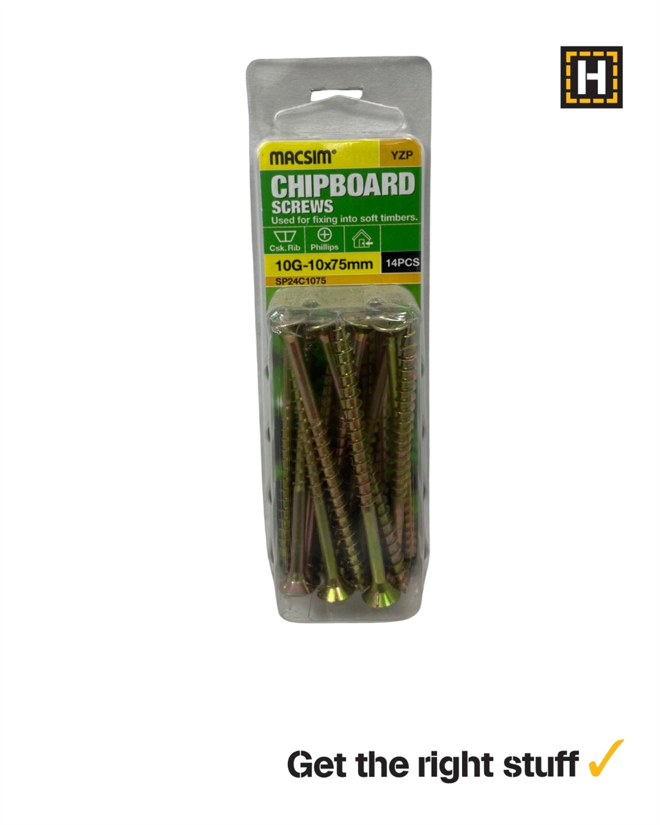 Macsim Chipboard Screws Yellow Zinc 10g x 75mm 14 Pack