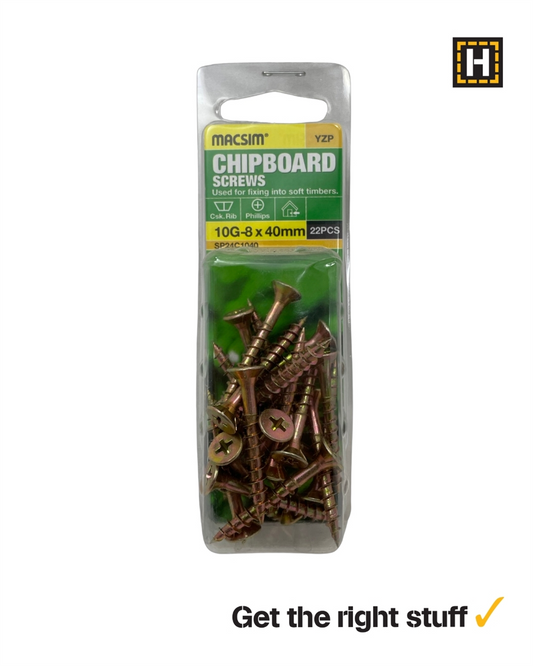 Macsim Chipboard Screws Yellow Zinc 10g x 40mm 22 Pack