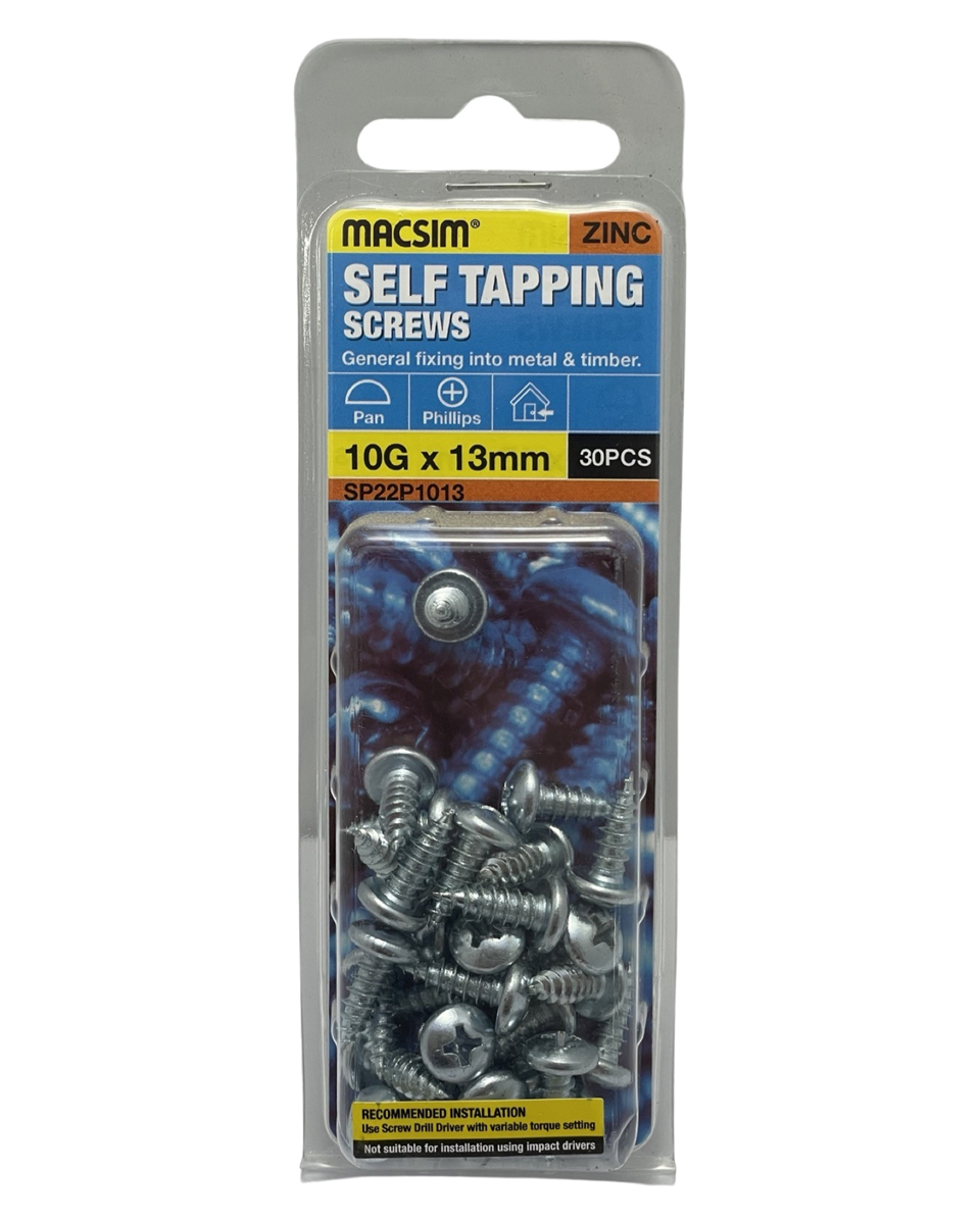 Macsim 10g x 13mm Self Tapping Screws - Pack of 30