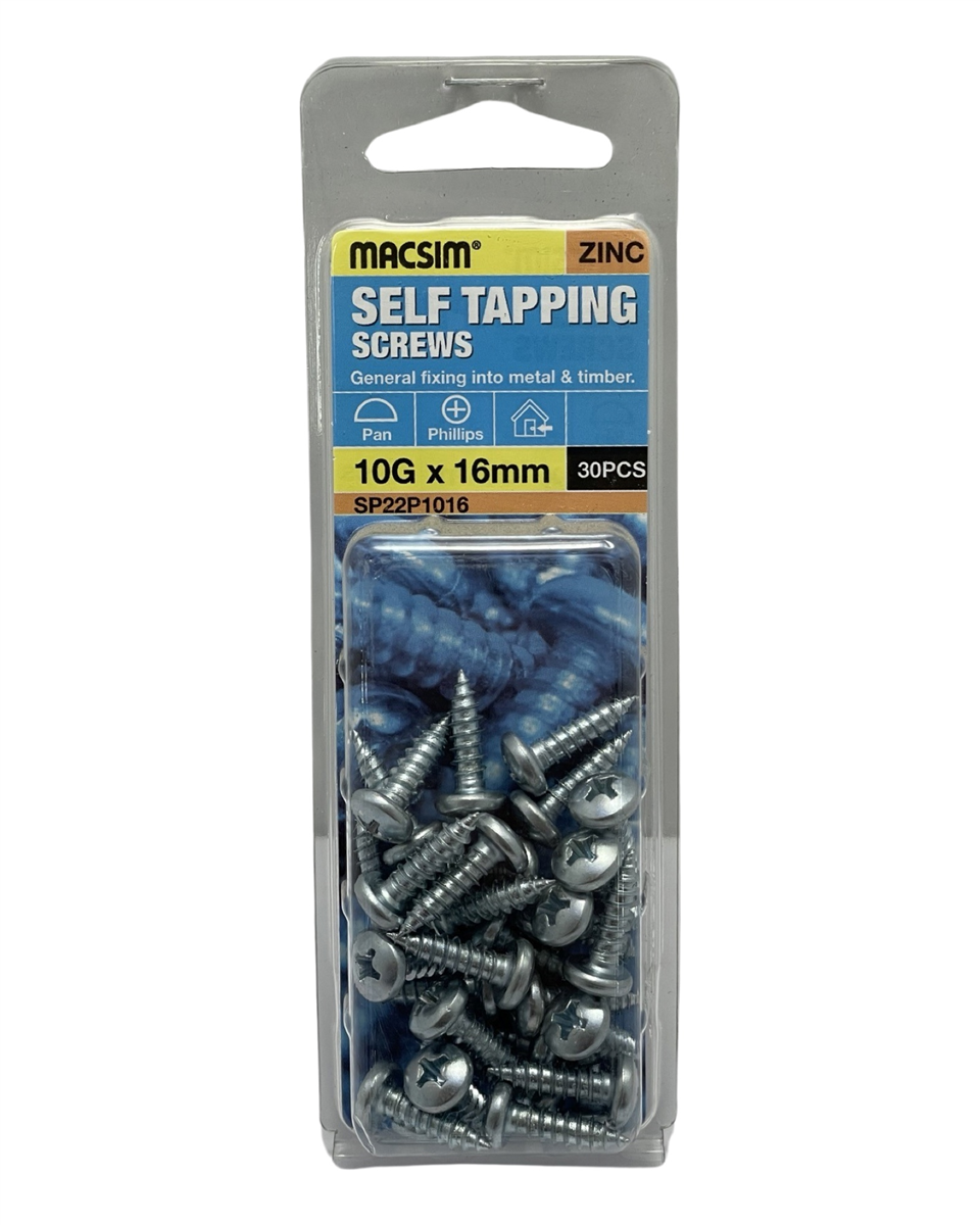 Macsim 10g x 16mm Self Tapping Screws - Pack of 30