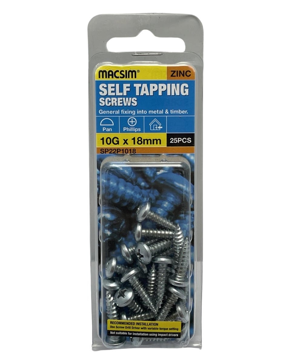 Macsim 10g x 18mm Self Tapping Screws - Pack of 25