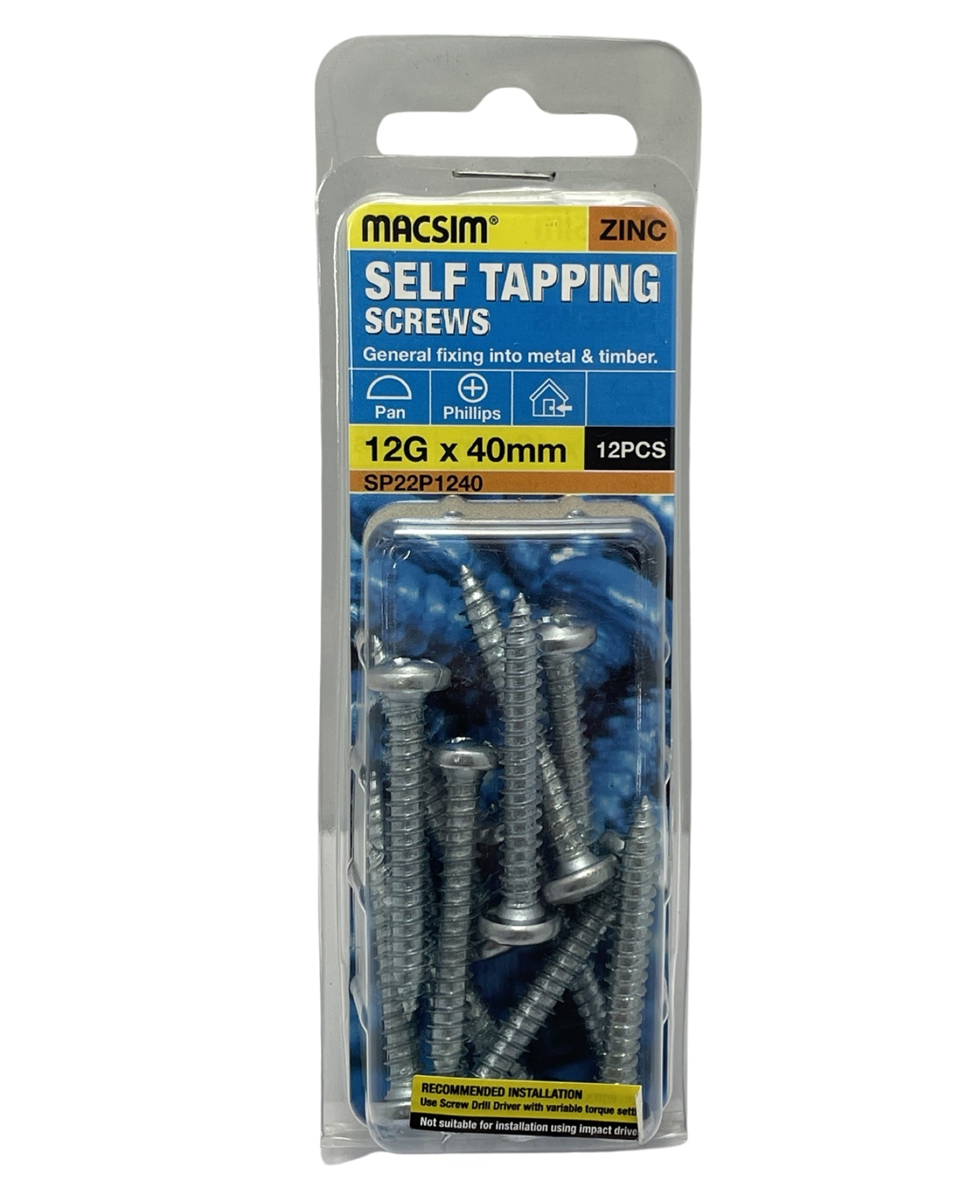 Macsim 12g x 40mm Self Tapping Screws - Pack of 12