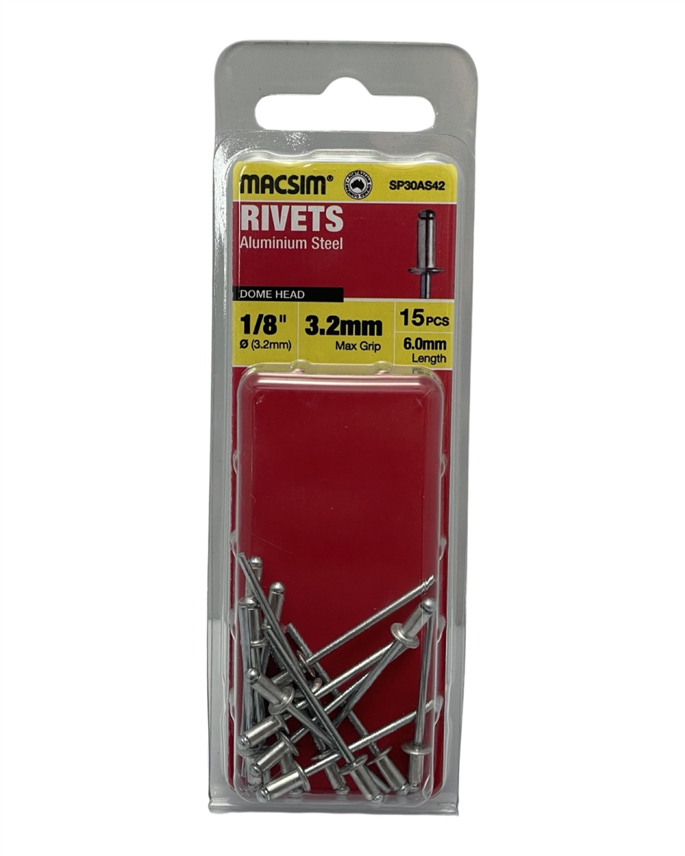 Macsim Aluminium Dome Head Blind Rivets 3.2 x 3.2mm, 15 Pack