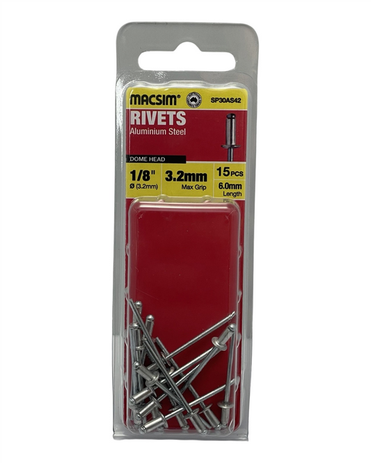Macsim Aluminium Dome Head Blind Rivets 3.2 x 3.2mm, 15 Pack