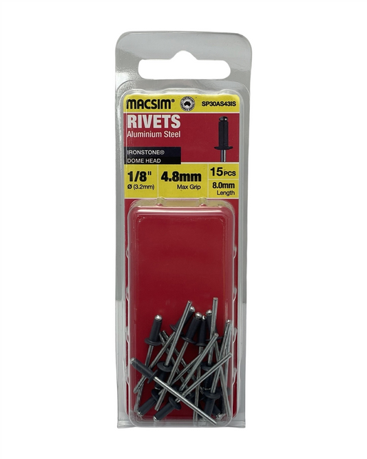 Macsim Dome Head Blind Rivets 3.2 x 4.8mm Ironstone, 15 Pack