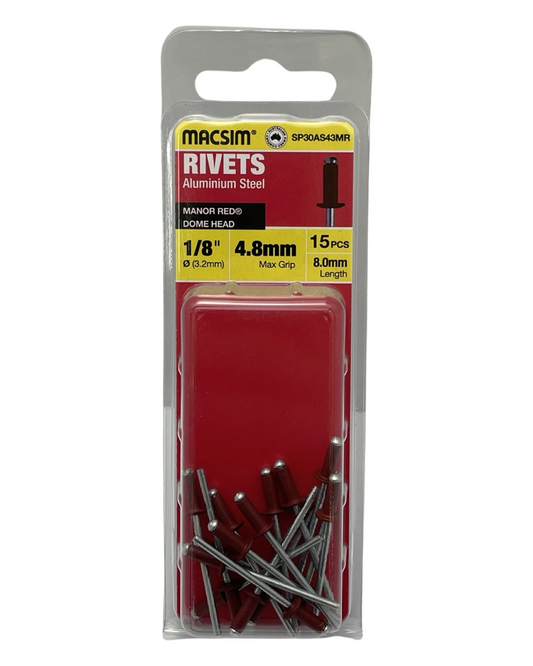 Macsim Dome Head Blind Rivets 3.2 x 4.8mm Manor Red, 15 Pack