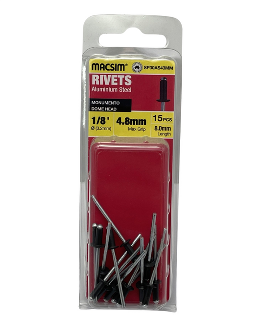 Macsim Dome Head Blind Rivets 3.2 x 4.8mm Monument, 15 Pack